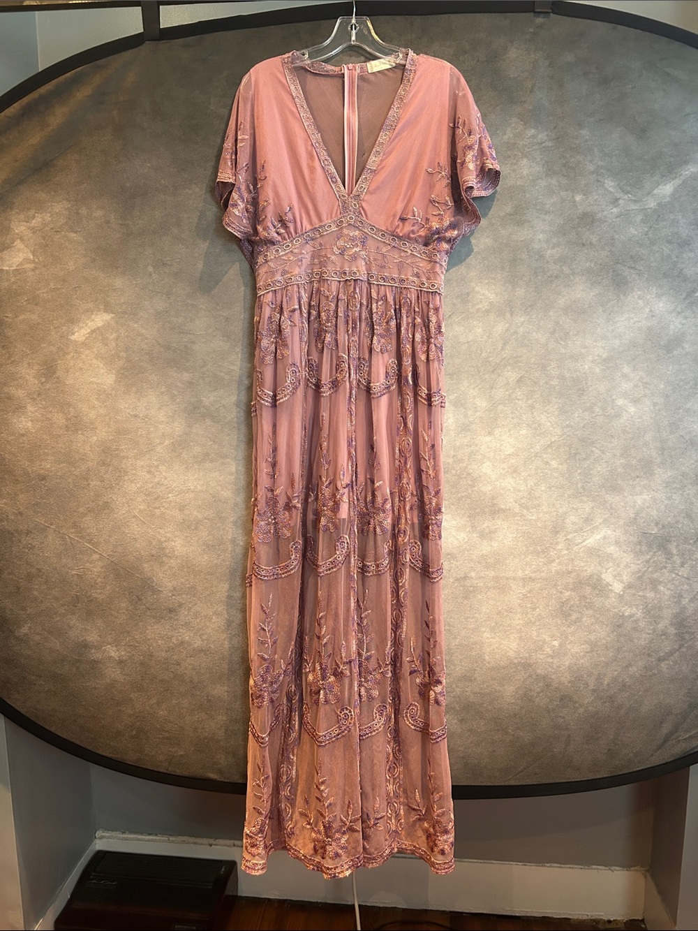 Altar'd State Dusty Rose Embroidered Maxi Dress